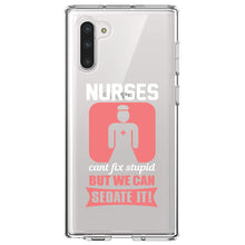 DistinctInk® Clear Shockproof Hybrid Case for Apple iPhone / Samsung Galaxy / Google Pixel - Nurses Can't Fix Stupid But Can Sedate It