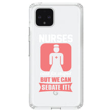 DistinctInk® Clear Shockproof Hybrid Case for Apple iPhone / Samsung Galaxy / Google Pixel - Nurses Can't Fix Stupid But Can Sedate It