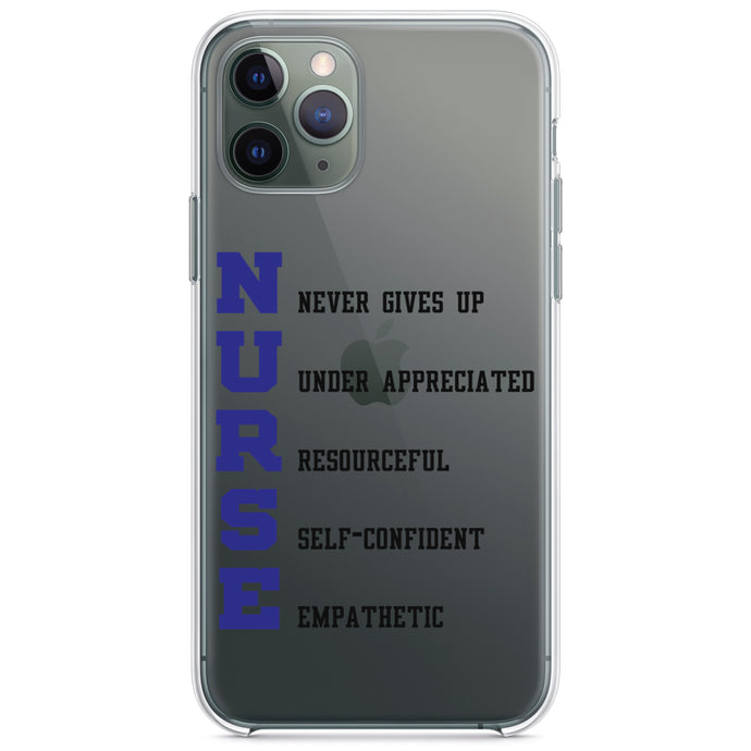 DistinctInk® Clear Shockproof Hybrid Case for Apple iPhone / Samsung Galaxy / Google Pixel - Nurse Never Gives Up