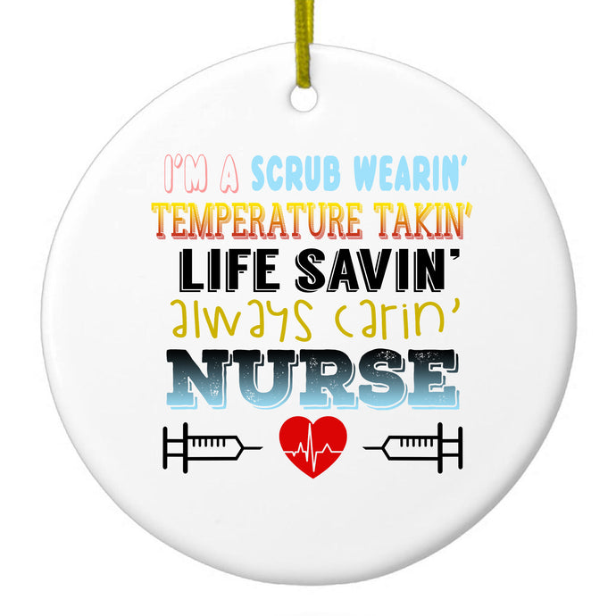 Scrub Wearing Temp Taking Life Saving Nurse Ceramic Ornament