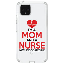 DistinctInk® Clear Shockproof Hybrid Case for Apple iPhone / Samsung Galaxy / Google Pixel - Mom and a Nurse Nothing Scares Me