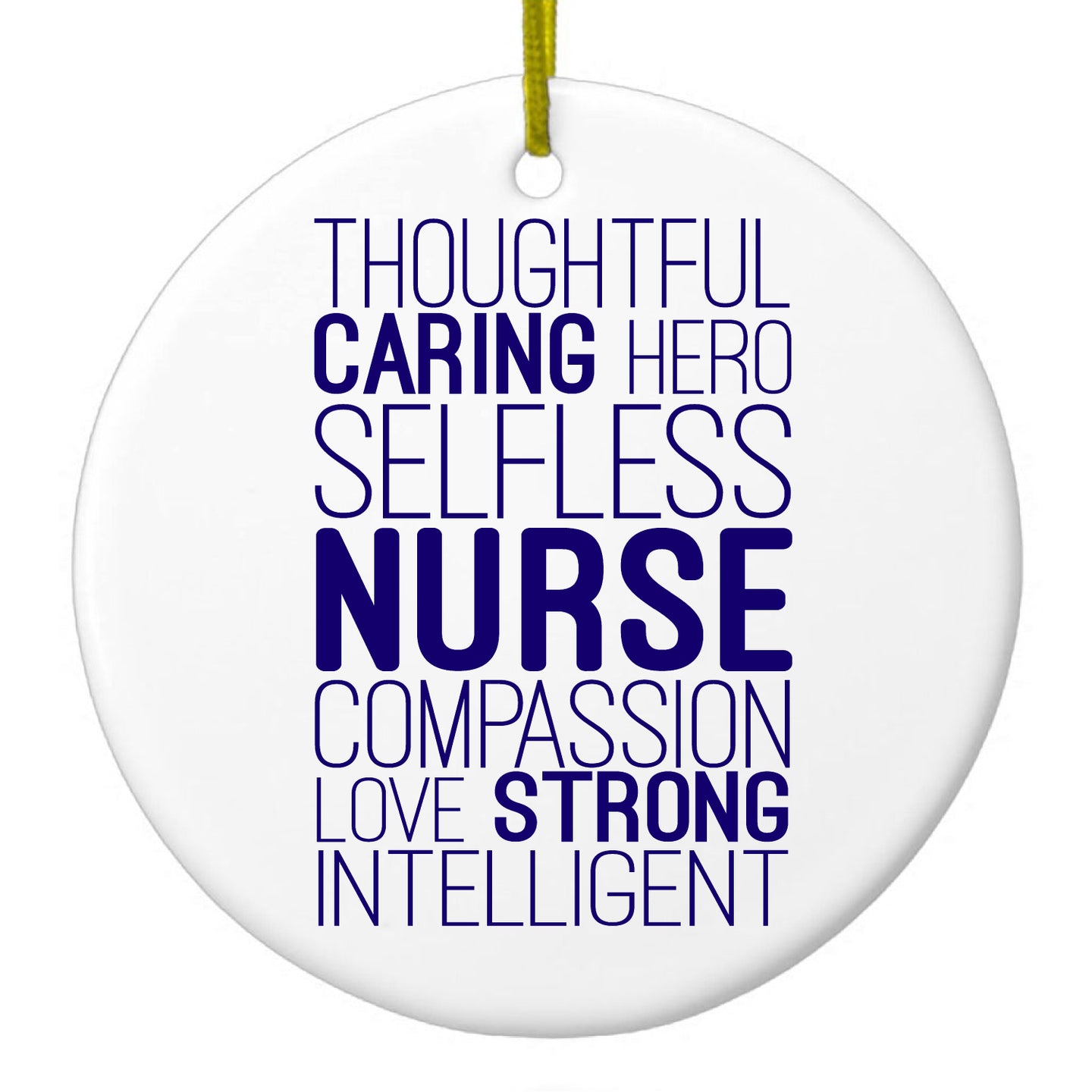 DistinctInk® Hanging Ceramic Christmas Tree Ornament with Gold String - Great Gift / Present - 2 3/4 inch Diameter - Thoughtful Caring Hero Selfless Nurse