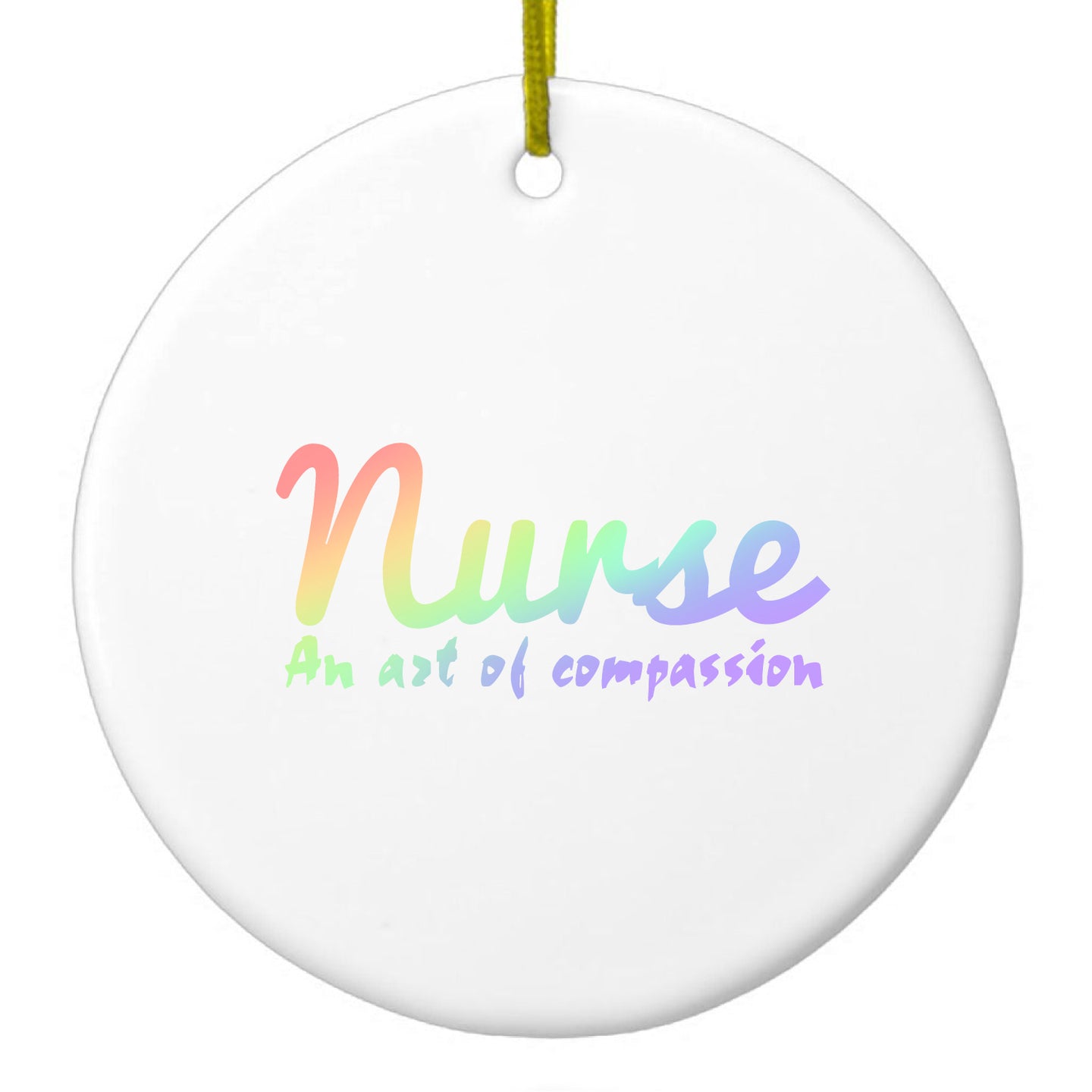 DistinctInk® Hanging Ceramic Christmas Tree Ornament with Gold String - Great Gift / Present - 2 3/4 inch Diameter - Nurse An Art of Compassion