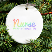 DistinctInk® Hanging Ceramic Christmas Tree Ornament with Gold String - Great Gift / Present - 2 3/4 inch Diameter - Nurse An Art of Compassion