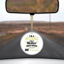 DistinctInk® Hanging Ceramic Christmas Tree Ornament with Gold String - Great Gift / Present - 2 3/4 inch Diameter - Nurse and a Mother - Busy and Proud