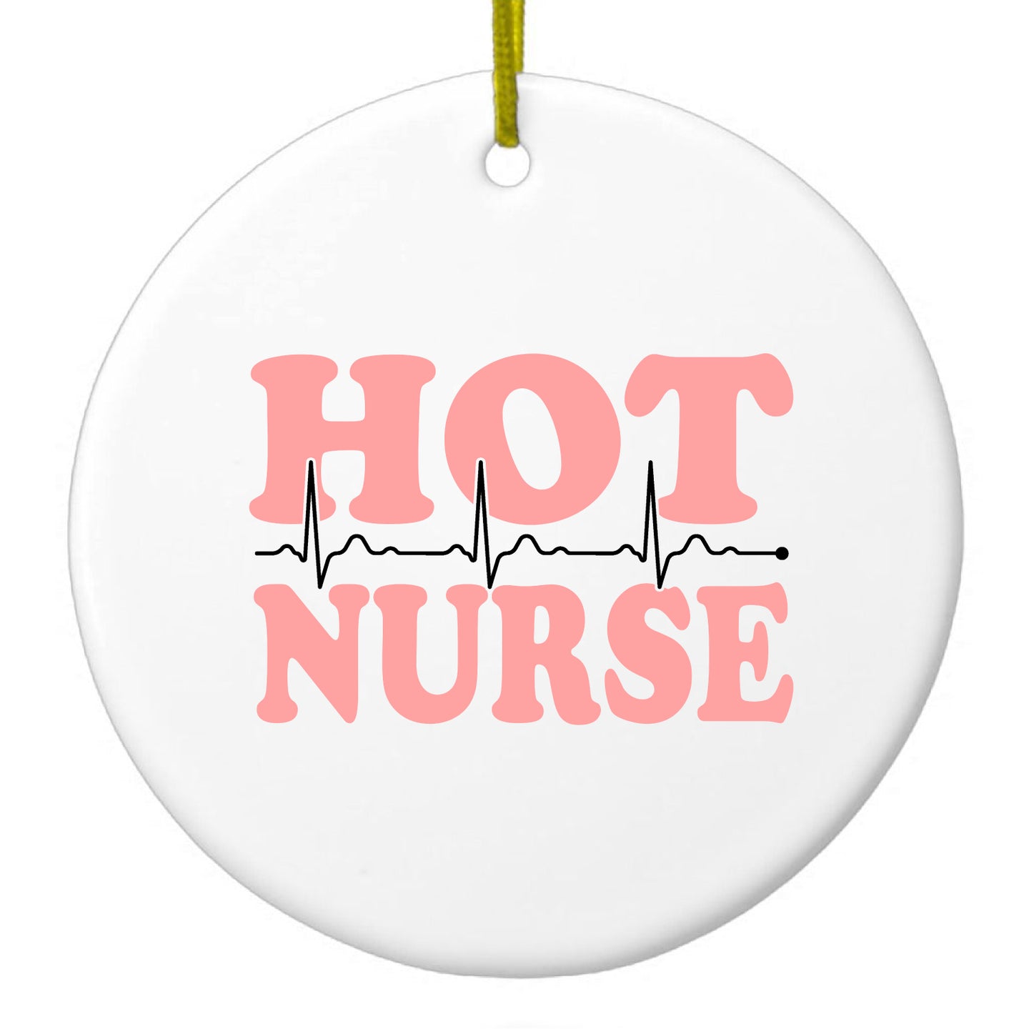 DistinctInk® Hanging Ceramic Christmas Tree Ornament with Gold String - Great Gift / Present - 2 3/4 inch Diameter - Hot Nurse