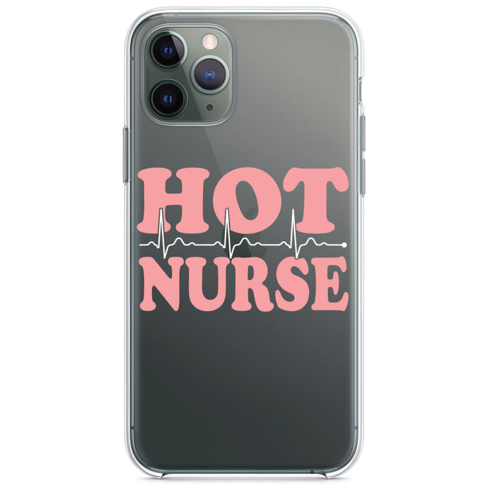 DistinctInk® Clear Shockproof Hybrid Case for Apple iPhone / Samsung Galaxy / Google Pixel - Hot Nurse