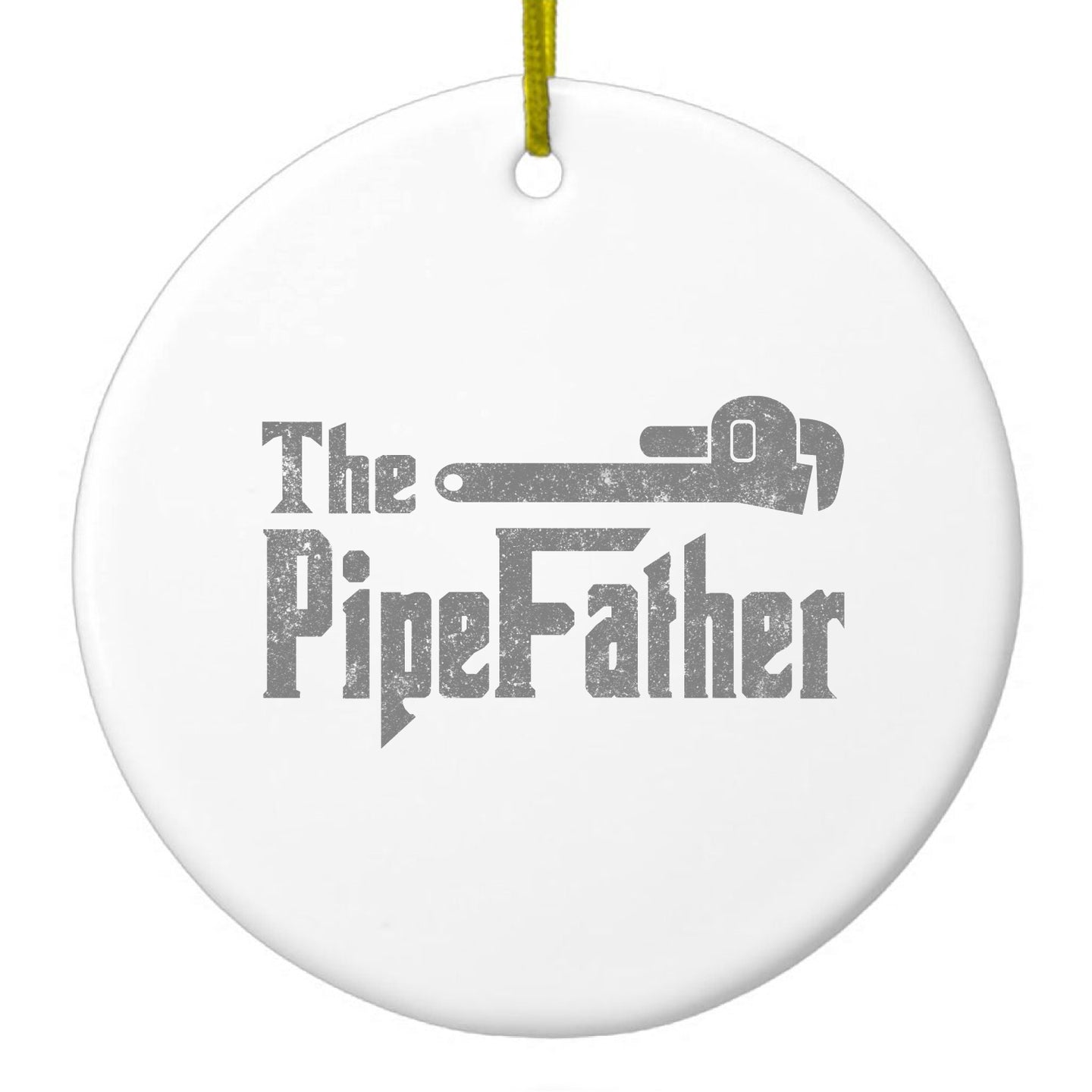 DistinctInk® Hanging Ceramic Christmas Tree Ornament with Gold String - Great Gift / Present - 2 3/4 inch Diameter - The PipeFather - Plumber