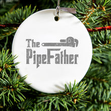 DistinctInk® Hanging Ceramic Christmas Tree Ornament with Gold String - Great Gift / Present - 2 3/4 inch Diameter - The PipeFather - Plumber