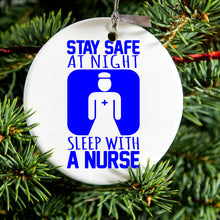 DistinctInk® Hanging Ceramic Christmas Tree Ornament with Gold String - Great Gift / Present - 2 3/4 inch Diameter - Stay Safe at Night Sleep With a Nurse