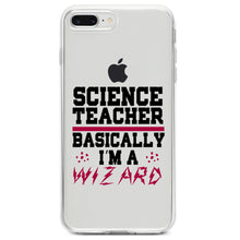 DistinctInk® Clear Shockproof Hybrid Case for Apple iPhone / Samsung Galaxy / Google Pixel - Science Teacher Basically I'm a Wizard