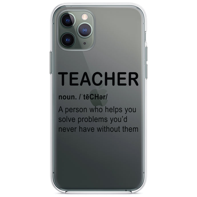 DistinctInk® Clear Shockproof Hybrid Case for Apple iPhone / Samsung Galaxy / Google Pixel - Teacher Definition Solves Problems