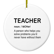 DistinctInk® Hanging Ceramic Christmas Tree Ornament with Gold String - Great Gift / Present - 2 3/4 inch Diameter - Teacher Definition Solves Problems