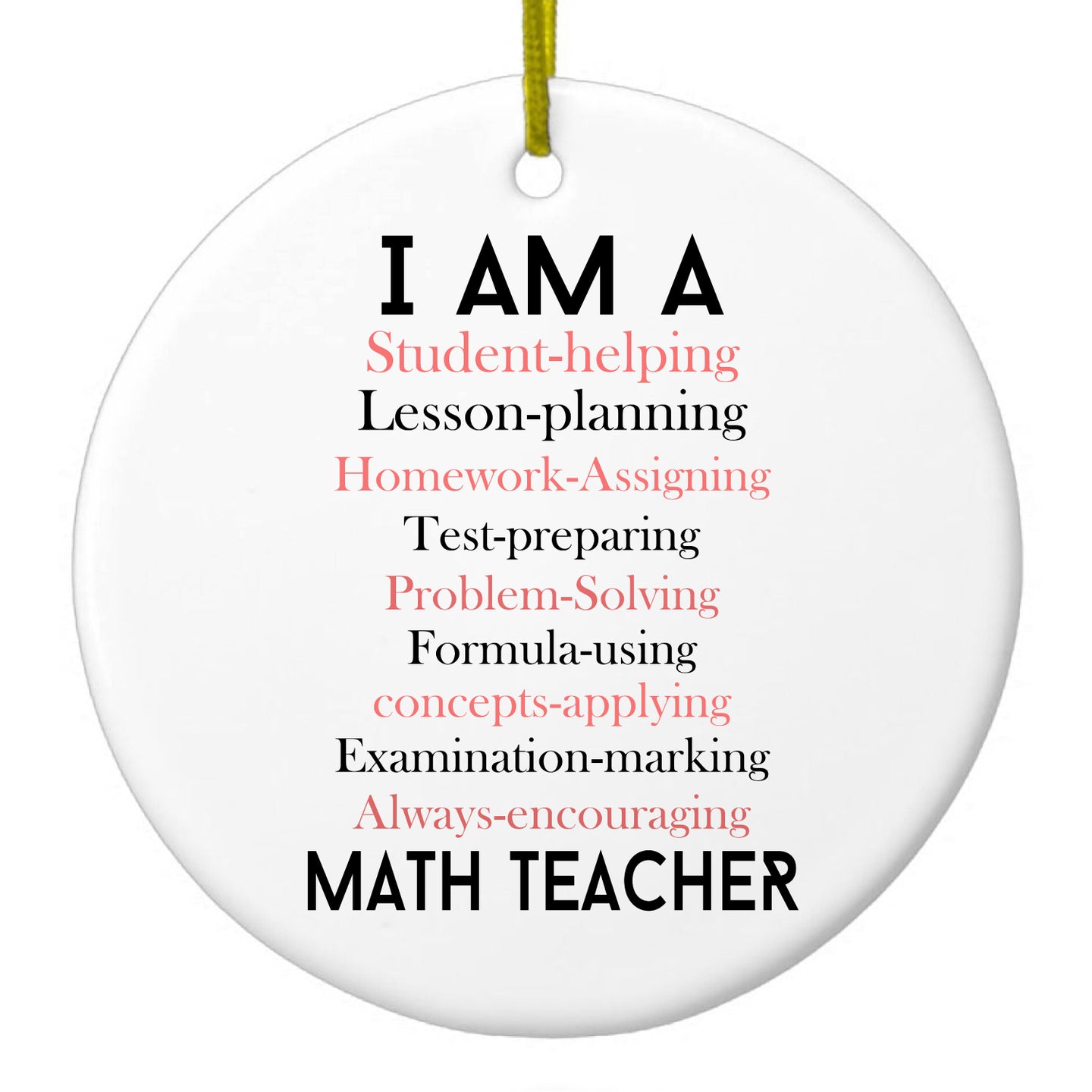 DistinctInk® Hanging Ceramic Christmas Tree Ornament with Gold String - Great Gift / Present - 2 3/4 inch Diameter - Teacher Student Helping Homework Encourage