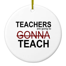 DistinctInk® Hanging Ceramic Christmas Tree Ornament with Gold String - Great Gift / Present - 2 3/4 inch Diameter - Teachers Gonna Teach