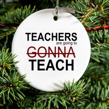 DistinctInk® Hanging Ceramic Christmas Tree Ornament with Gold String - Great Gift / Present - 2 3/4 inch Diameter - Teachers Gonna Teach