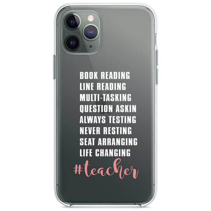DistinctInk® Clear Shockproof Hybrid Case for Apple iPhone / Samsung Galaxy / Google Pixel - Teacher Book Reading Line Multi Tasking