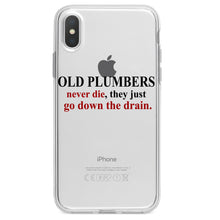 DistinctInk® Clear Shockproof Hybrid Case for Apple iPhone / Samsung Galaxy / Google Pixel - Old Plumbers Never Die - Down the Drain