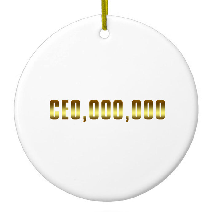 DistinctInk® Hanging Ceramic Christmas Tree Ornament with Gold String - Great Gift / Present - 2 3/4 inch Diameter - CEO,000,000 Entrepreneur 3 commo