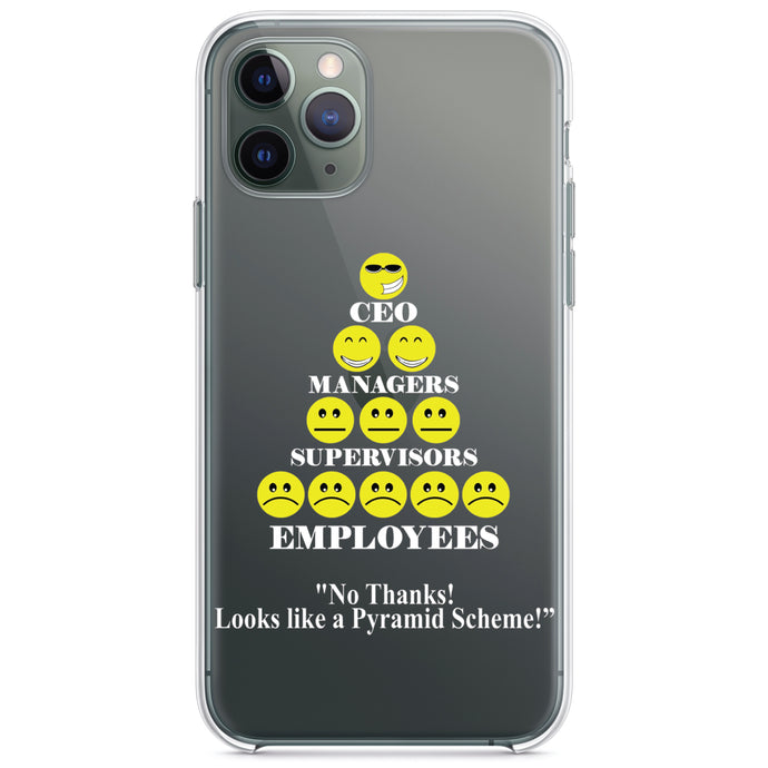 DistinctInk® Clear Shockproof Hybrid Case for Apple iPhone / Samsung Galaxy / Google Pixel - No Thanks Looks Like a Pyramid Scheme