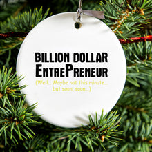 DistinctInk® Hanging Ceramic Christmas Tree Ornament with Gold String - Great Gift / Present - 2 3/4 inch Diameter - Billion Dollar Entrepreneur