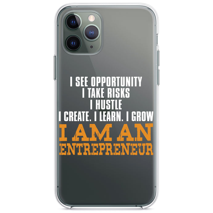 DistinctInk® Clear Shockproof Hybrid Case for Apple iPhone / Samsung Galaxy / Google Pixel - Entrepreneur Opportunity Risks Hustle