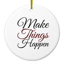 DistinctInk® Hanging Ceramic Christmas Tree Ornament with Gold String - Great Gift / Present - 2 3/4 inch Diameter - Make Things Happen