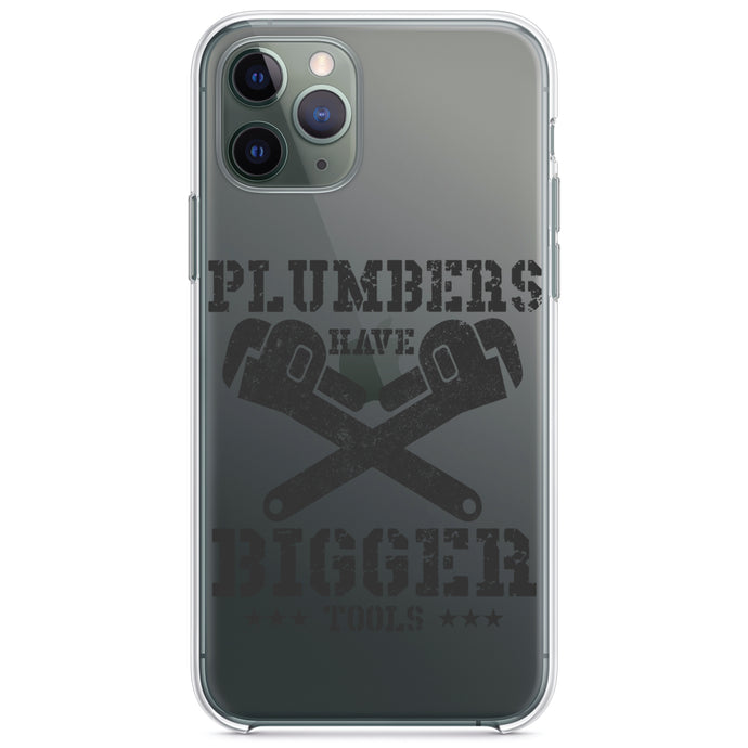 DistinctInk® Clear Shockproof Hybrid Case for Apple iPhone / Samsung Galaxy / Google Pixel - Plumbers Have Bigger Tools