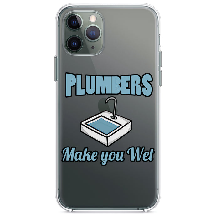 DistinctInk® Clear Shockproof Hybrid Case for Apple iPhone / Samsung Galaxy / Google Pixel - Plumbers Make You Wet