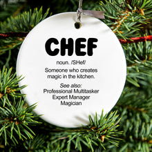 DistinctInk® Hanging Ceramic Christmas Tree Ornament with Gold String - Great Gift / Present - 2 3/4 inch Diameter - Chef Definition - Magic in the Kitchen