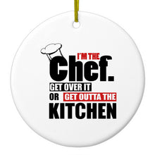 DistinctInk® Hanging Ceramic Christmas Tree Ornament with Gold String - Great Gift / Present - 2 3/4 inch Diameter - I'm the Chef Get Over it