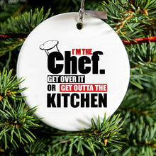 DistinctInk® Hanging Ceramic Christmas Tree Ornament with Gold String - Great Gift / Present - 2 3/4 inch Diameter - I'm the Chef Get Over it