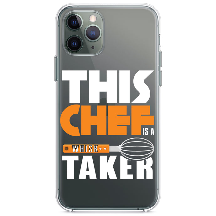 DistinctInk® Clear Shockproof Hybrid Case for Apple iPhone / Samsung Galaxy / Google Pixel - This Chef is a Whisk Taker