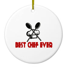 DistinctInk® Hanging Ceramic Christmas Tree Ornament with Gold String - Great Gift / Present - 2 3/4 inch Diameter - Best Chef Ever