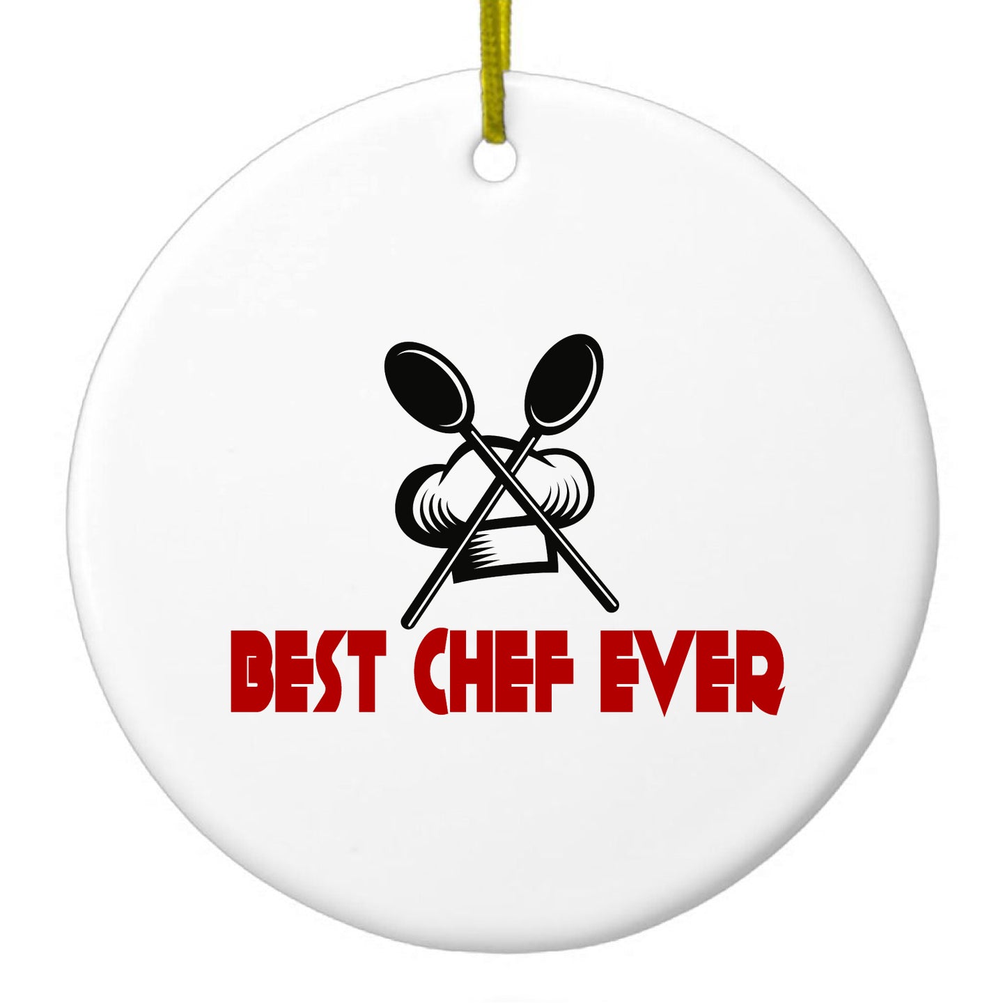 DistinctInk® Hanging Ceramic Christmas Tree Ornament with Gold String - Great Gift / Present - 2 3/4 inch Diameter - Best Chef Ever
