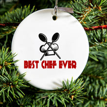 DistinctInk® Hanging Ceramic Christmas Tree Ornament with Gold String - Great Gift / Present - 2 3/4 inch Diameter - Best Chef Ever