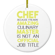 DistinctInk® Hanging Ceramic Christmas Tree Ornament with Gold String - Great Gift / Present - 2 3/4 inch Diameter - Chef Amazing Culinary Master