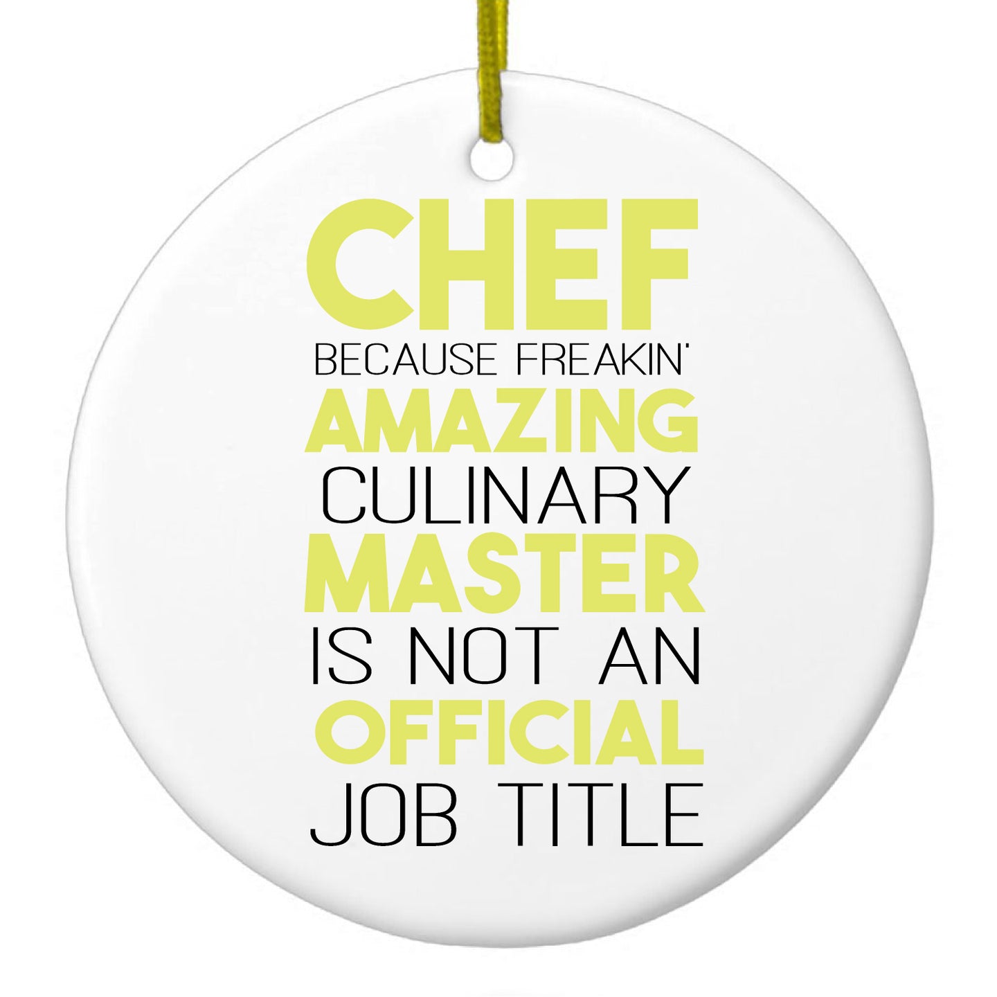 DistinctInk® Hanging Ceramic Christmas Tree Ornament with Gold String - Great Gift / Present - 2 3/4 inch Diameter - Chef Amazing Culinary Master