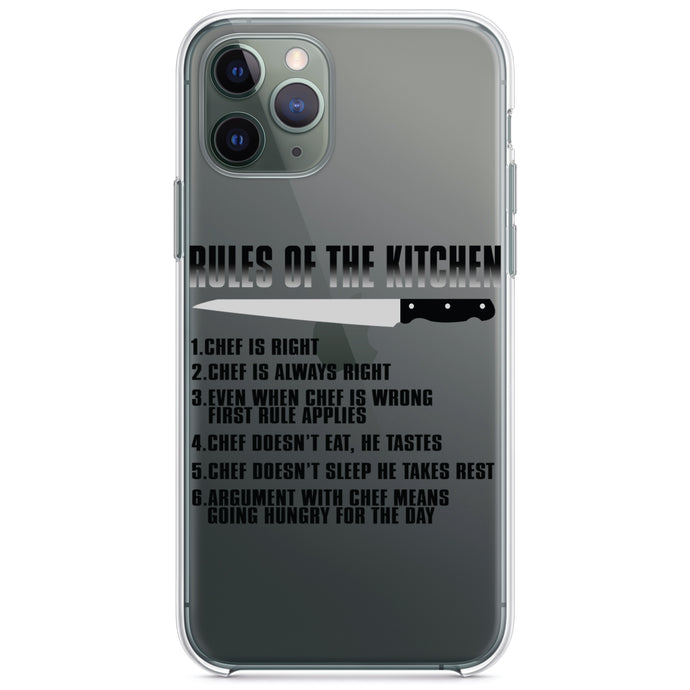 DistinctInk® Clear Shockproof Hybrid Case for Apple iPhone / Samsung Galaxy / Google Pixel - Rules of the Kitchen - Chef Is Right