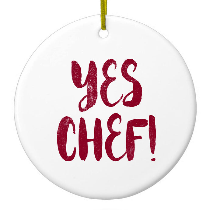 DistinctInk® Hanging Ceramic Christmas Tree Ornament with Gold String - Great Gift / Present - 2 3/4 inch Diameter - Yes Chef
