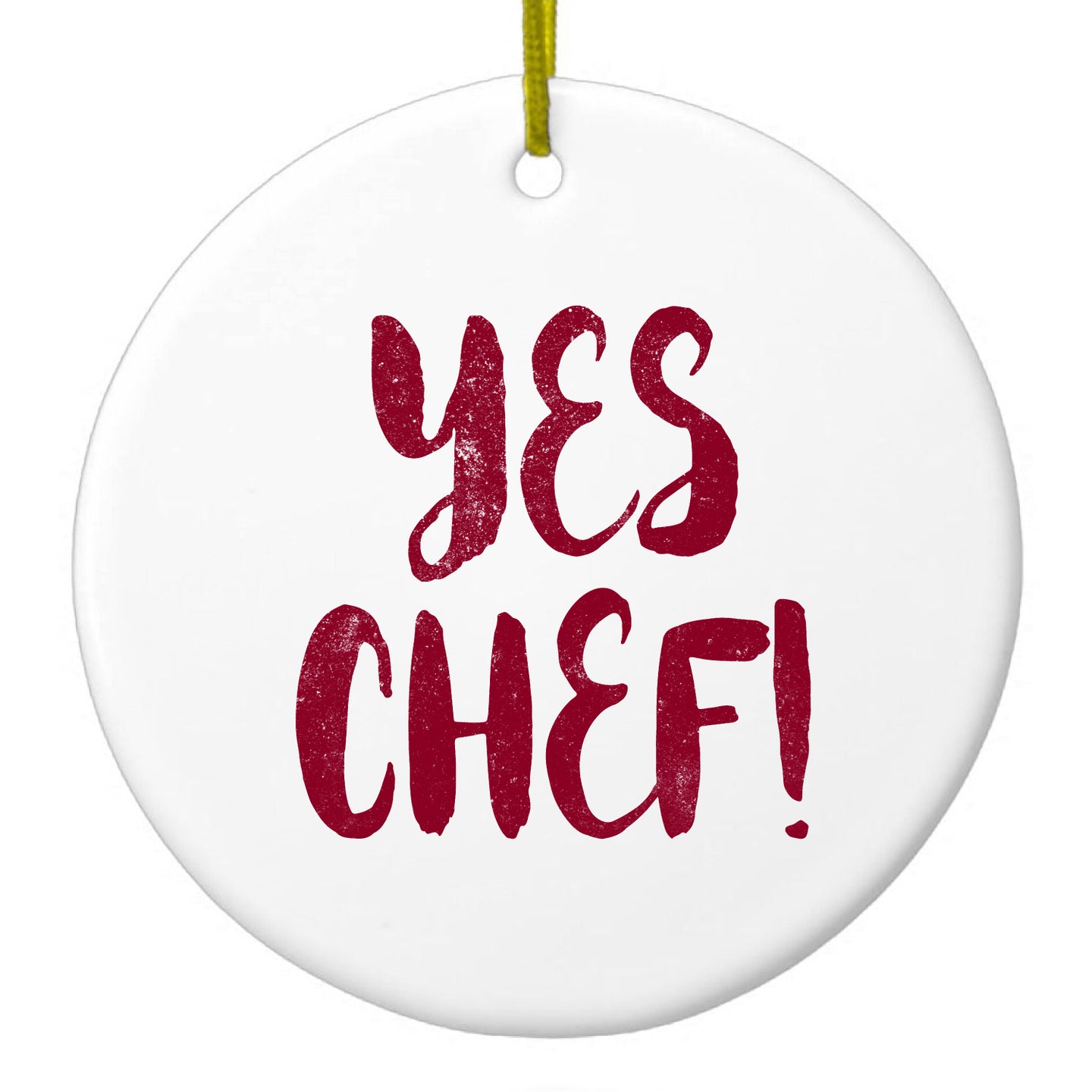 DistinctInk® Hanging Ceramic Christmas Tree Ornament with Gold String - Great Gift / Present - 2 3/4 inch Diameter - Yes Chef