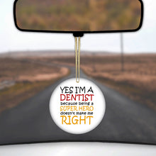 DistinctInk® Hanging Ceramic Christmas Tree Ornament with Gold String - Great Gift / Present - 2 3/4 inch Diameter - Yes I'm a Dentist Super Hero