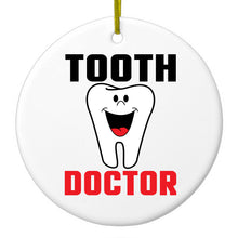 DistinctInk® Hanging Ceramic Christmas Tree Ornament with Gold String - Great Gift / Present - 2 3/4 inch Diameter - Tooth Doctor Dentist