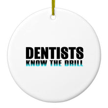 DistinctInk® Hanging Ceramic Christmas Tree Ornament with Gold String - Great Gift / Present - 2 3/4 inch Diameter - Dentists Know the Drill
