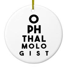 DistinctInk® Hanging Ceramic Christmas Tree Ornament with Gold String - Great Gift / Present - 2 3/4 inch Diameter - Ophthalmologist Eye Chart