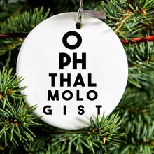 DistinctInk® Hanging Ceramic Christmas Tree Ornament with Gold String - Great Gift / Present - 2 3/4 inch Diameter - Ophthalmologist Eye Chart