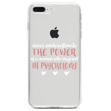 DistinctInk® Clear Shockproof Hybrid Case for Apple iPhone / Samsung Galaxy / Google Pixel - Never Underestimate Woman in Psychology