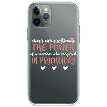 DistinctInk® Clear Shockproof Hybrid Case for Apple iPhone / Samsung Galaxy / Google Pixel - Never Underestimate Woman in Psychology