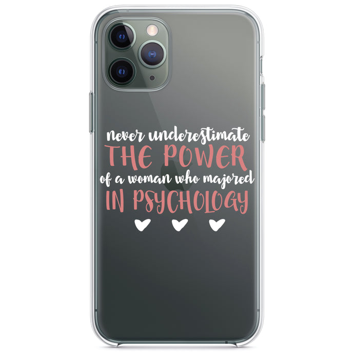 DistinctInk® Clear Shockproof Hybrid Case for Apple iPhone / Samsung Galaxy / Google Pixel - Never Underestimate Woman in Psychology