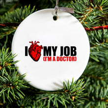 DistinctInk® Hanging Ceramic Christmas Tree Ornament with Gold String - Great Gift / Present - 2 3/4 inch Diameter - I Heart My Job - I'm A Doctor